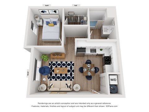 Floor plan for 1 bed, 1 bath, 575 sqft